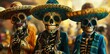 Cheerful skeletons in Mexican sombrero hats