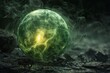 A green glowing orb with a yellow light inside of it