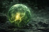 Fototapeta Przestrzenne - A green glowing orb with a yellow light inside of it