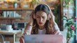 © LukaszDesign - Call center, headache, woman pain, tension, and work-from-home communication error or crisis. Telemarketing agents, sales consultants, and those with depression, memory, or brain fog fail.