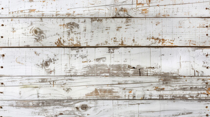 Poster - Close-up of distressed white wood planks with peeling paint and rustic charm