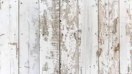 Poster - Detailed image of old white painted wooden planks with peeling paint and rustic charm