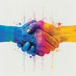 Wallpaper representing business collaboration, joining hands with abstract colorful background