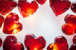 A bright white background, encircled by radiant red hearts with varying opacities, each illuminated to showcase their unique shapes and sizes under an impeccable lighting setup