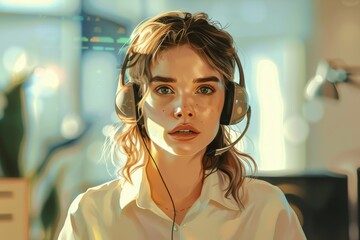 Wall Mural - Portrait of a lovely and committed female customer service representative at the hub of customer support, Generative AI