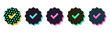 Isolated retro black Verified badge icon set, vector stickers. Blue tick checkmark tag, verified user, certified and original account. Textured Verification mark set, retro design elements for ads