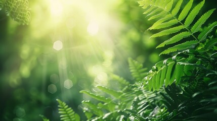 Poster - Sunlight filtering through forest fern leaves