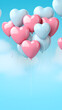 Valentine's Day background with heart shaped balloons on light blue background
