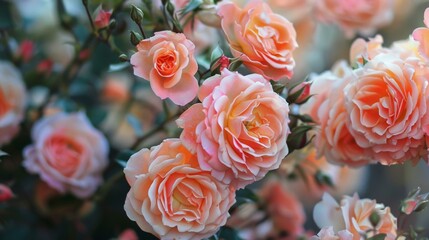 Wall Mural - Many pink roses in garden