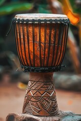 Authentic Carved African Djembe Drum for Musical Performance and Entertainment - Percussion