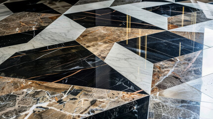 Aufkleber - Close-up of intricate marble floor tiles with geometric shapes