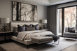 © Jaroon - A bedroom in the transitional style that expertly combines parts of the old and new.
