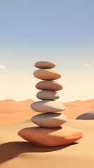 Balancing stones on desert dunes