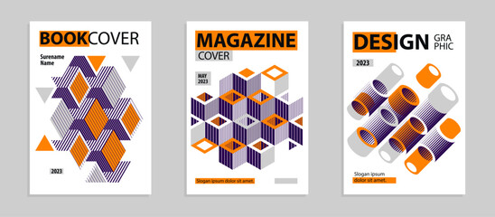 Poster - 3D isometric cubic design vector geometric abstract backgrounds set, covers and posters with cubes, construction buildings and blocks look like shapes.