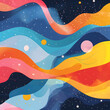 Art painting with colorful waves, stars in azure sky