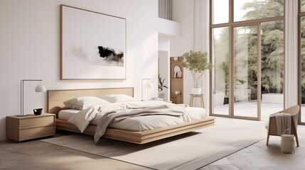 Interior bedroom in the Scandinavian design.