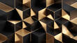 The image features an abstract geometric background with a 3D pattern. It consists of alternating gold and black triangular facets that are arranged in such a way to create a textured surface wit...