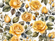 Yellow Roses pattern Watercolor floral pattern tiles White Background