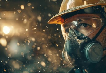 Professional construction worker wearing a high-grade dust mask