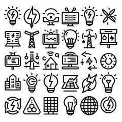 Wall Mural - outline electrical energy icon set silhouette vector illustration white background, electrical energy, electricity. Outline icon collection
