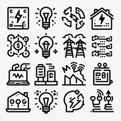 Wall Mural - outline electrical energy icon set silhouette vector illustration white background, electrical energy, electricity. Outline icon collection
