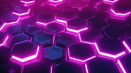 Poster - Neon hexagons. Background or screensaver.