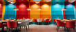 Vibrant modern restaurant with colorful walls, chic furniture and stylish pendant lighting Captures the inviting ambiance for diners