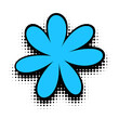 An eye-catching cerulean blue flower stands out with its vivid color and black outline, set against a contrasting halftone pattern background for a pop art-inspired aesthetic.