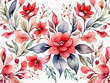 Pattern with red flowers and leaves on white background watercolor floral pattern in pastel color tiles for wallpaper card or fabric pattern design