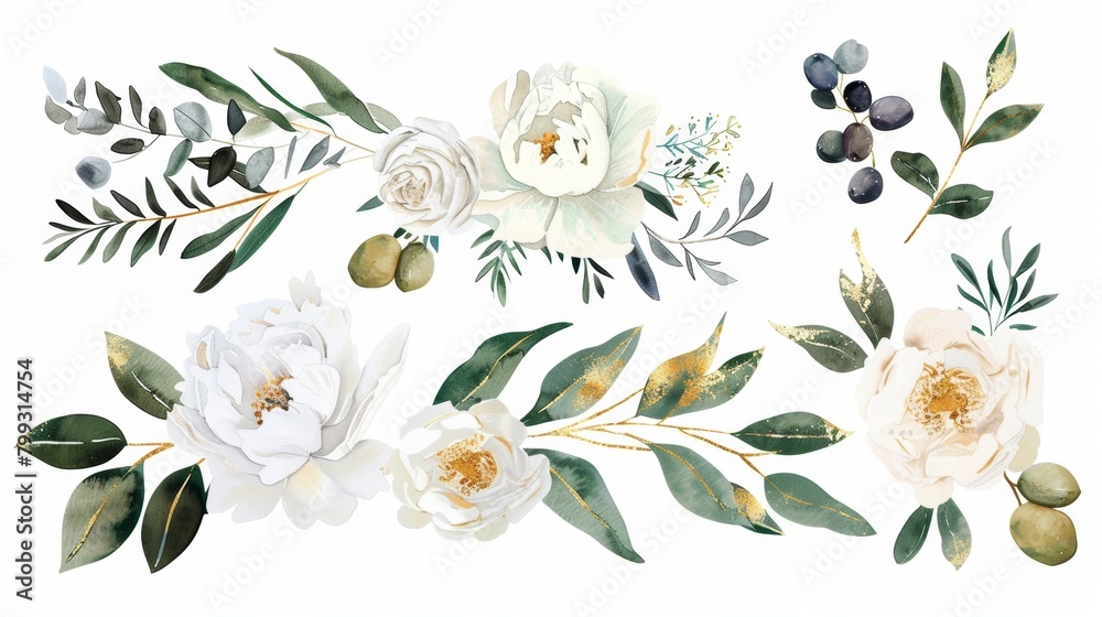Delicate Floral Bouquet with White Roses and Peonies Generative AI