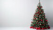 © Mahnoor - Christmas tree with red decor balls in the white room, copy space for text, greeting cards , art, portraits