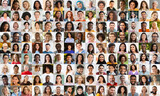 Fototapeta  - Grid of Various Multiracial People Headshots, Collage