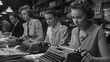 Early 1970s journalists at a bustling newspaper office, typing furiously on typewriters