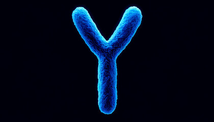 Illustration of a Y chromosome rendered in blue against a pure black background representing birth biological born male female wallpaper