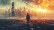 a cover art for a science fiction novel set in a dystopian future, featuring a desolate cityscape and a lone protagonist