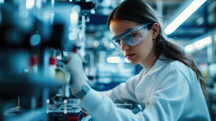 Poster - An engineer is conducting experiments in a science lab, wearing a lab coat. AIG41