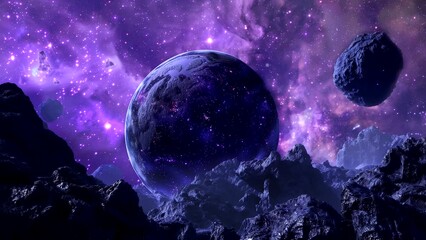 Wall Mural - Animated space background with planetary surfaces. looping time-lapse video
