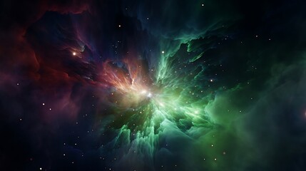 Poster - Enchanting Green Hues: A Spectacular Nebula's Celestial Symphony in Space