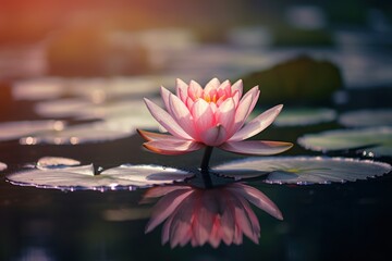 Sticker - Serene Water Lily Blooming at Sunset