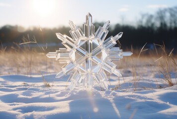 Poster - Crystal Snowflake Decoration in Winter Landscape