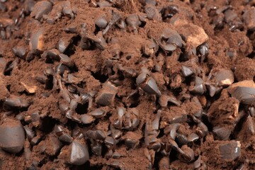 Wall Mural - Close-up of Dark Chocolate Chunks and Cocoa Powder
