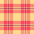 Hat texture check background, diagonal plaid tartan seamless. Summer vector textile fabric pattern in amber and red colors.