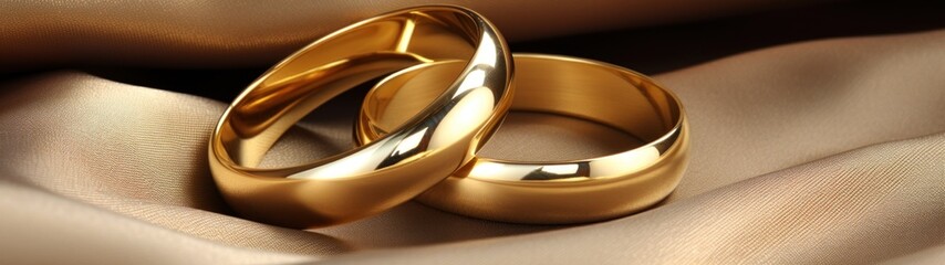 Poster - Golden wedding rings on a silk fabric