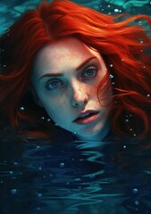 Poster - Mystical Redhead Woman Submerged in Water