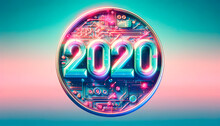 Dynamic 2020 Numerals Encased In A Neon-lit Digital Token On A Vibrant Gradient Background, Symbolizing A Futuristic And Technological Approach To The Year