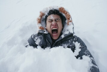 Wall Mural - Young man enjoying a snowy day