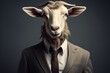 Professional goat in a suit posing for a business portrait
