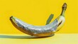 
Ripe Banana glued with gray duct tape to a yellow background, silver duct tape, comedian, medical circumcision, yellow background, modern art,