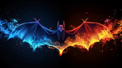 Aufkleber - a bat flying through the air with fire coming out of it. a magical creature made of fire.