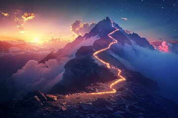 Wall Mural - A mountain with a long, winding path leading to the top